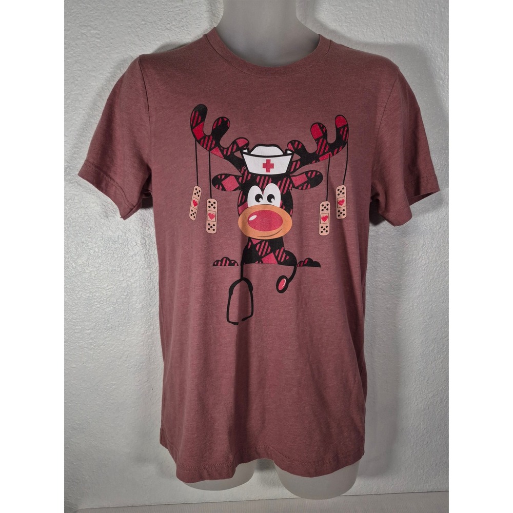 Bella Canvas Nurse Reindeer Graphic Tee Mauve Pink Short Sleeve T-Shirt Size M